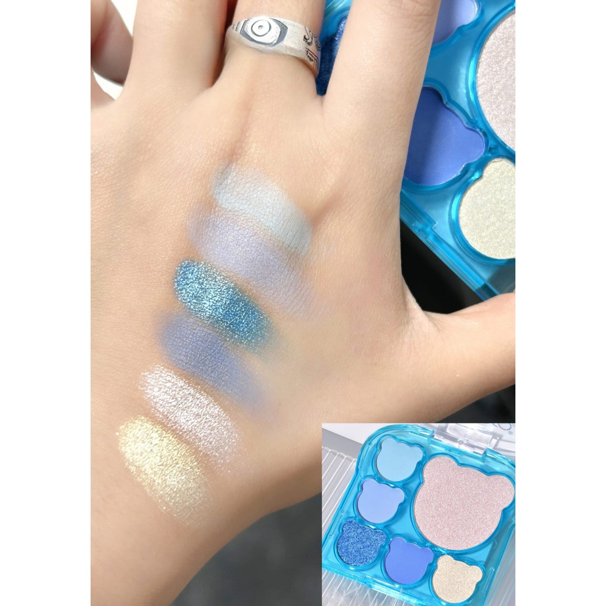 Set 3 Produse de Machiaj, KEVIN &amp; COCO, Ice Blue Bear, 6 culori, 15.5 x 13 x 3.4 cm-4