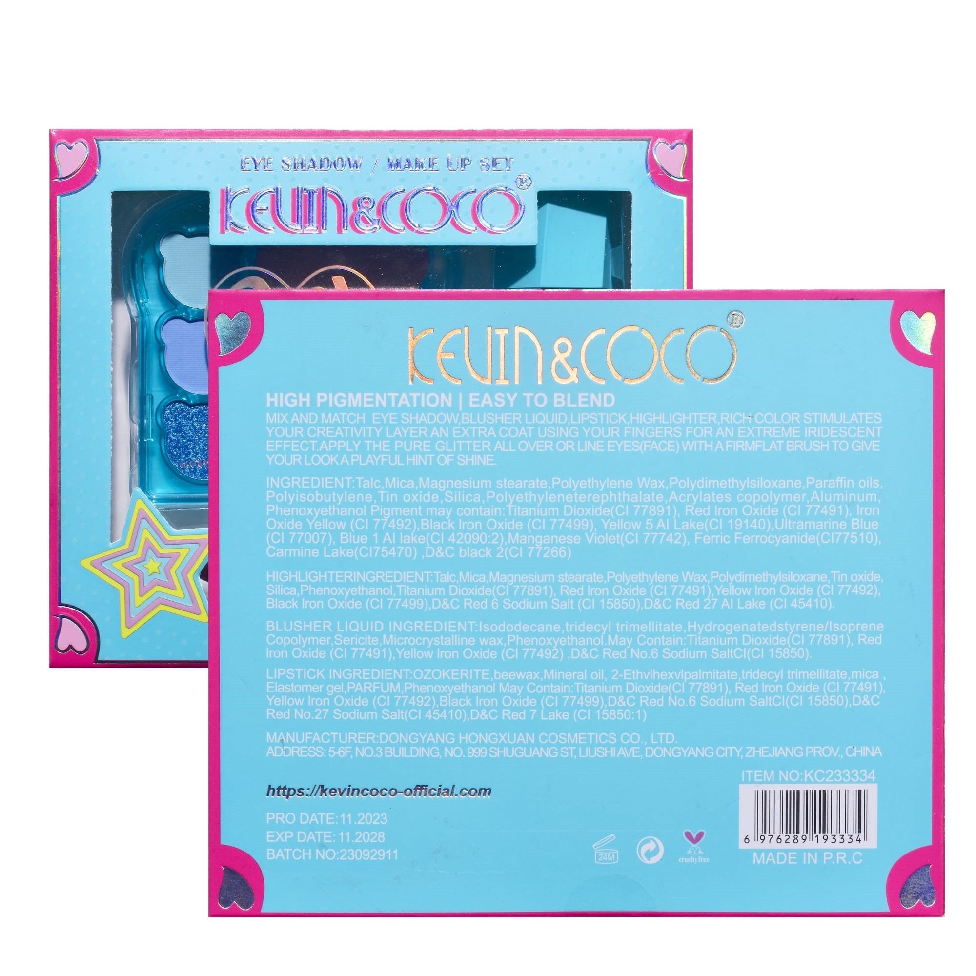 Set 3 Produse de Machiaj, KEVIN &amp; COCO, Ice Blue Bear, 6 culori, 15.5 x 13 x 3.4 cm-6