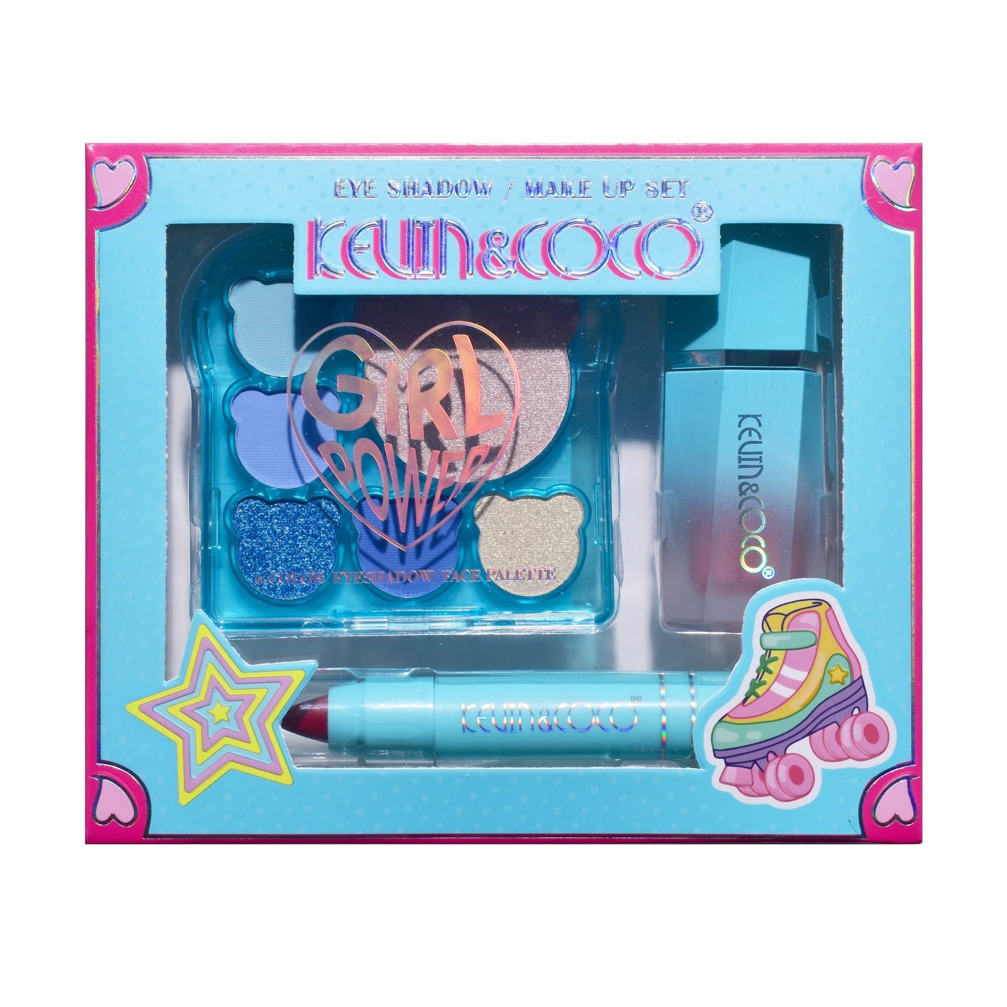Set 3 Produse de Machiaj, KEVIN &amp; COCO, Ice Blue Bear, 6 culori, 15.5 x 13 x 3.4 cm-7
