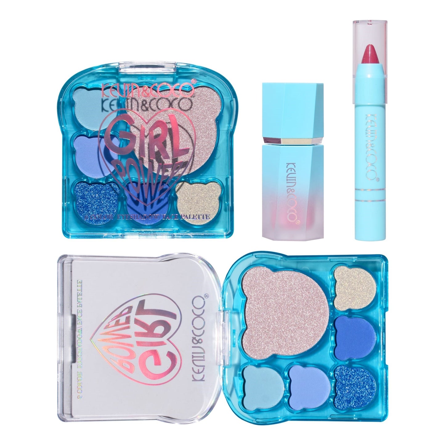 Set 3 Produse de Machiaj, KEVIN &amp; COCO, Ice Blue Bear, 6 culori, 15.5 x 13 x 3.4 cm-8
