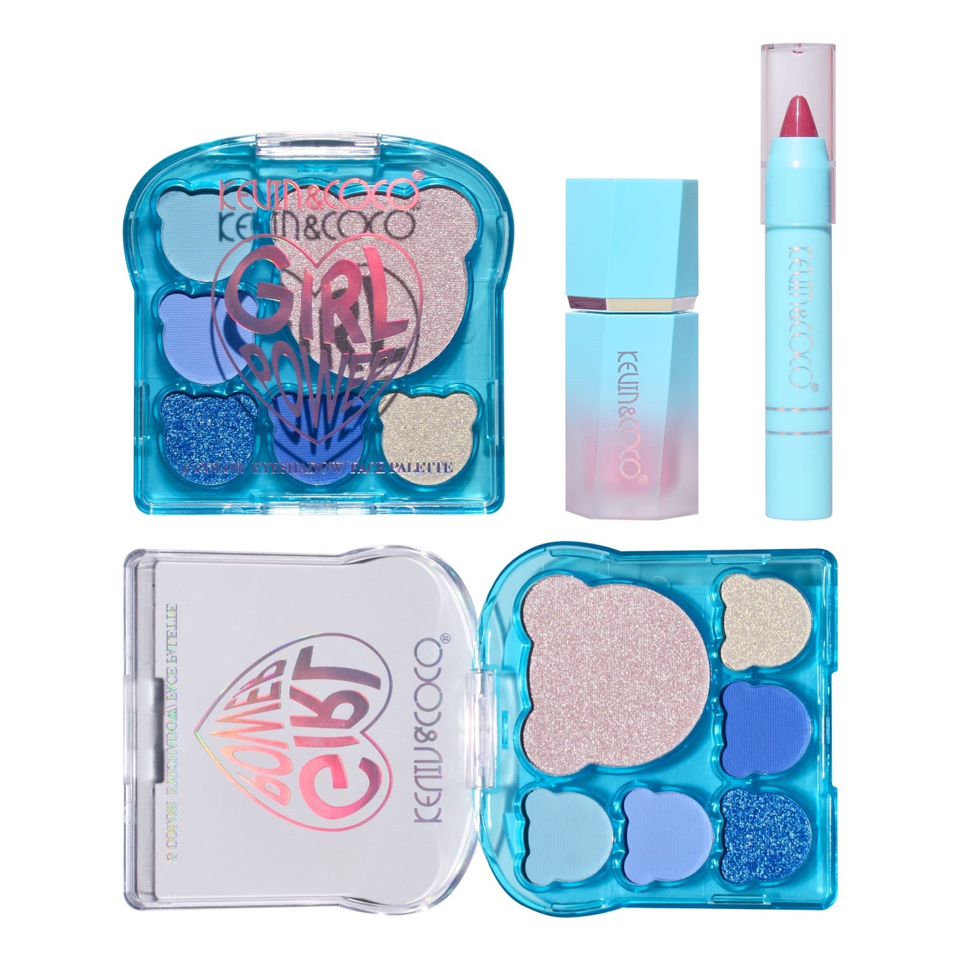 Set 3 Produse de Machiaj, KEVIN &amp; COCO, Ice Blue Bear, 6 culori, 15.5 x 13 x 3.4 cm-8