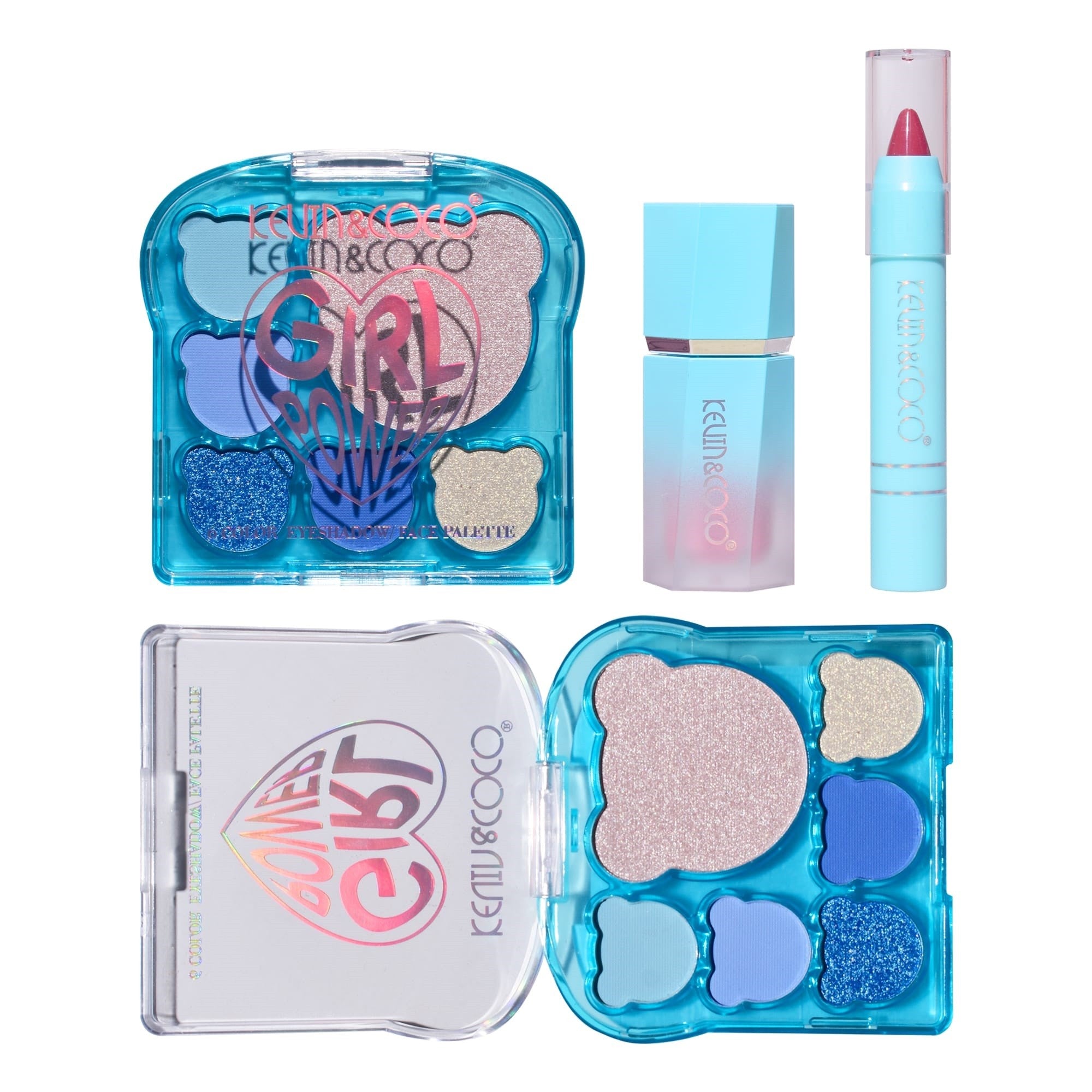 Set 3 Produse de Machiaj, KEVIN &amp; COCO, Ice Blue Bear, 6 culori, 15.5 x 13 x 3.4 cm-8