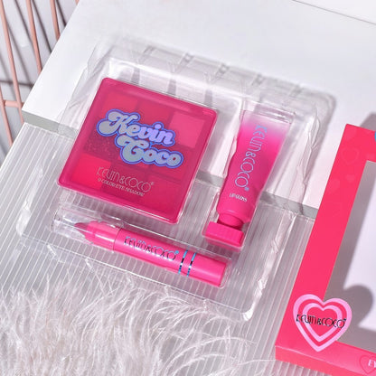 Set 3 Produse de Machiaj, KEVIN &amp; COCO, Pink Hearted, 9 culori, 15.5 x 13 x 3.4 cm-2