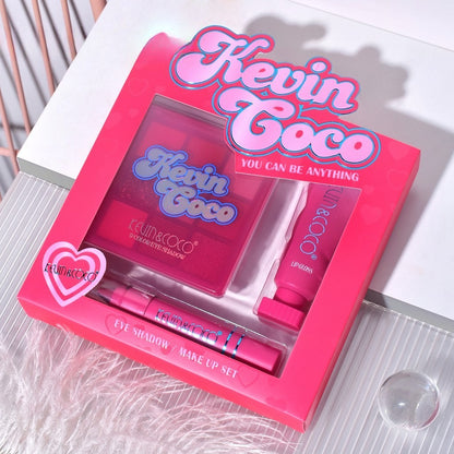 Set 3 Produse de Machiaj, KEVIN &amp; COCO, Pink Hearted, 9 culori, 15.5 x 13 x 3.4 cm-3