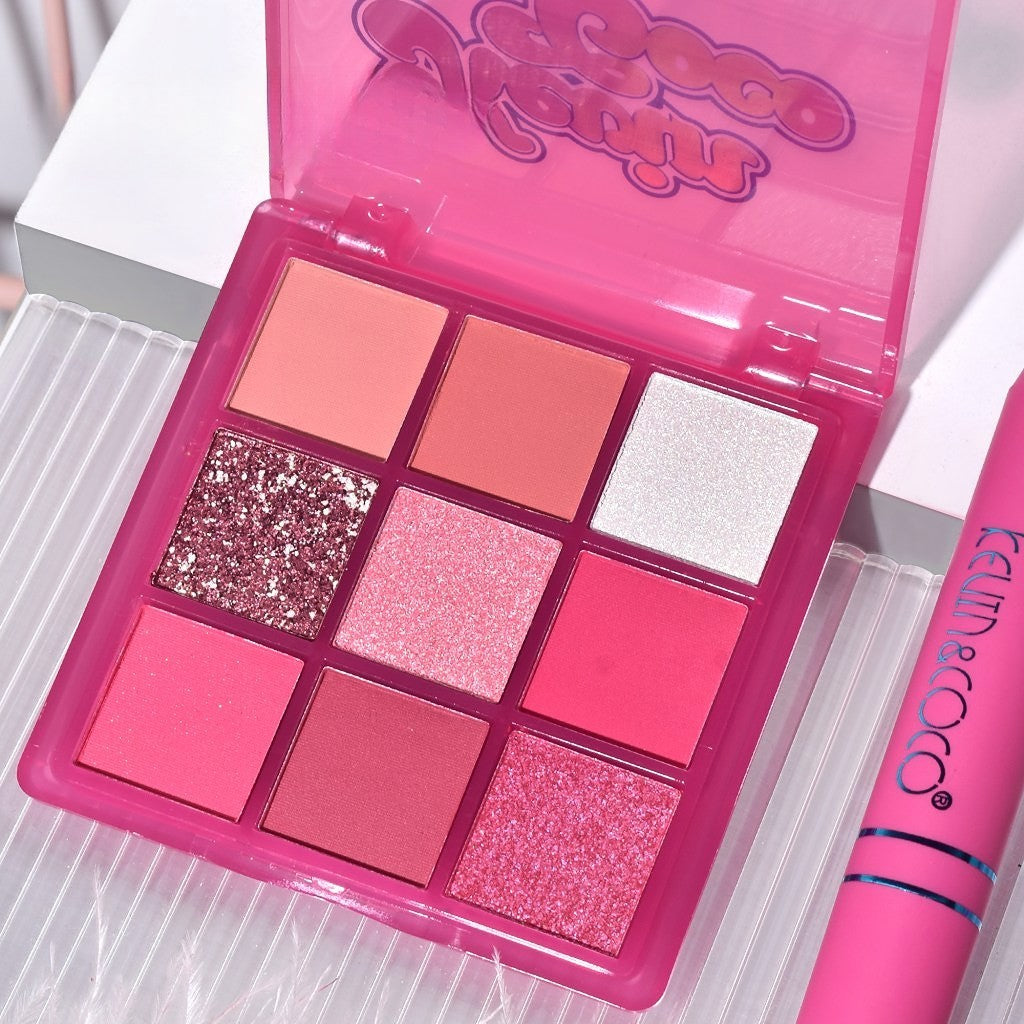 Set 3 Produse de Machiaj, KEVIN &amp; COCO, Pink Hearted, 9 culori, 15.5 x 13 x 3.4 cm-4
