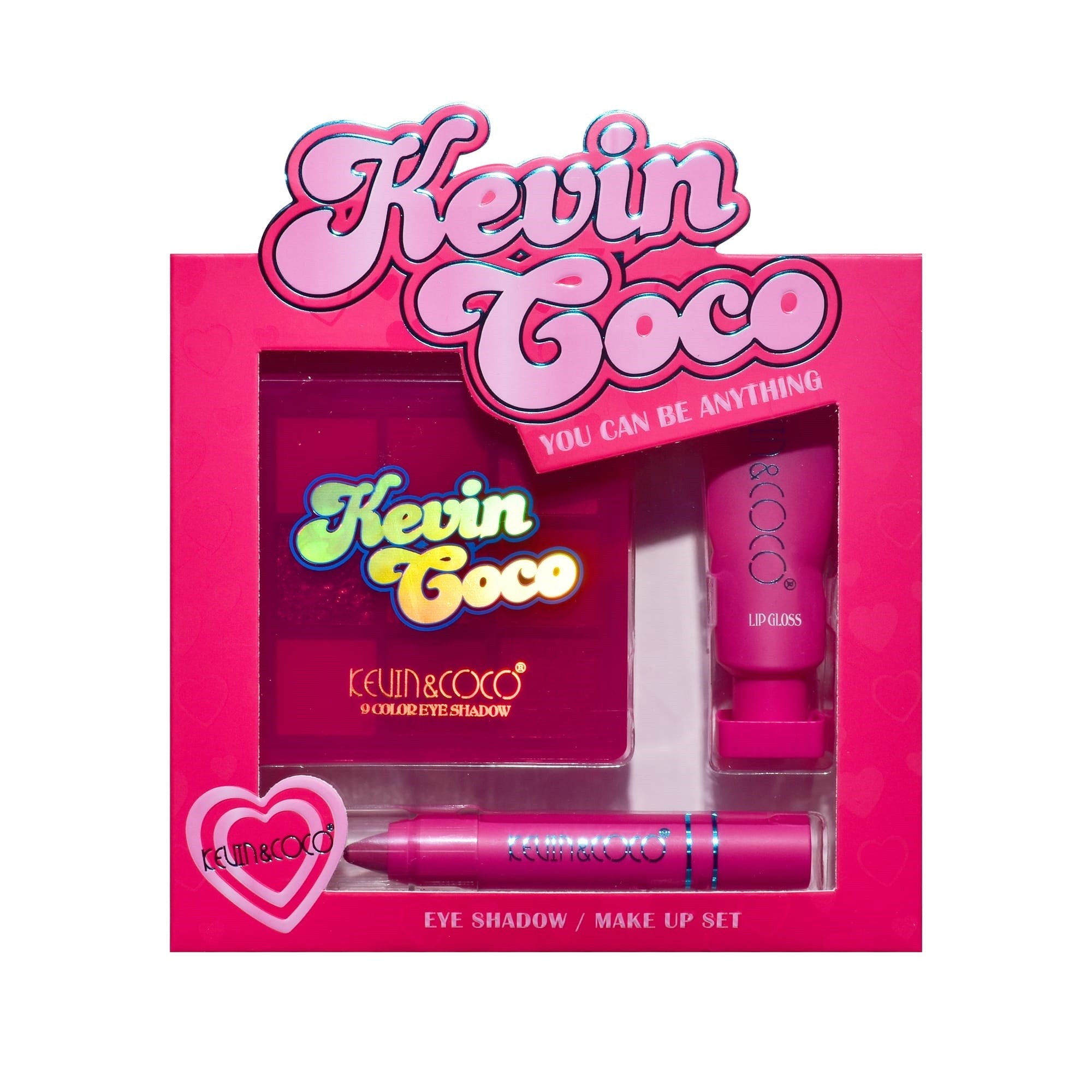 Set 3 Produse de Machiaj, KEVIN &amp; COCO, Pink Hearted, 9 culori, 15.5 x 13 x 3.4 cm-6