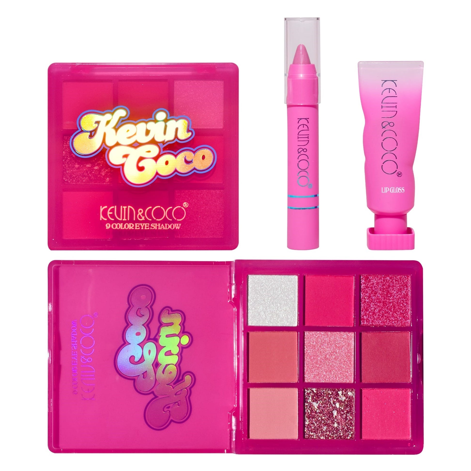 Set 3 Produse de Machiaj, KEVIN &amp; COCO, Pink Hearted, 9 culori, 15.5 x 13 x 3.4 cm-7