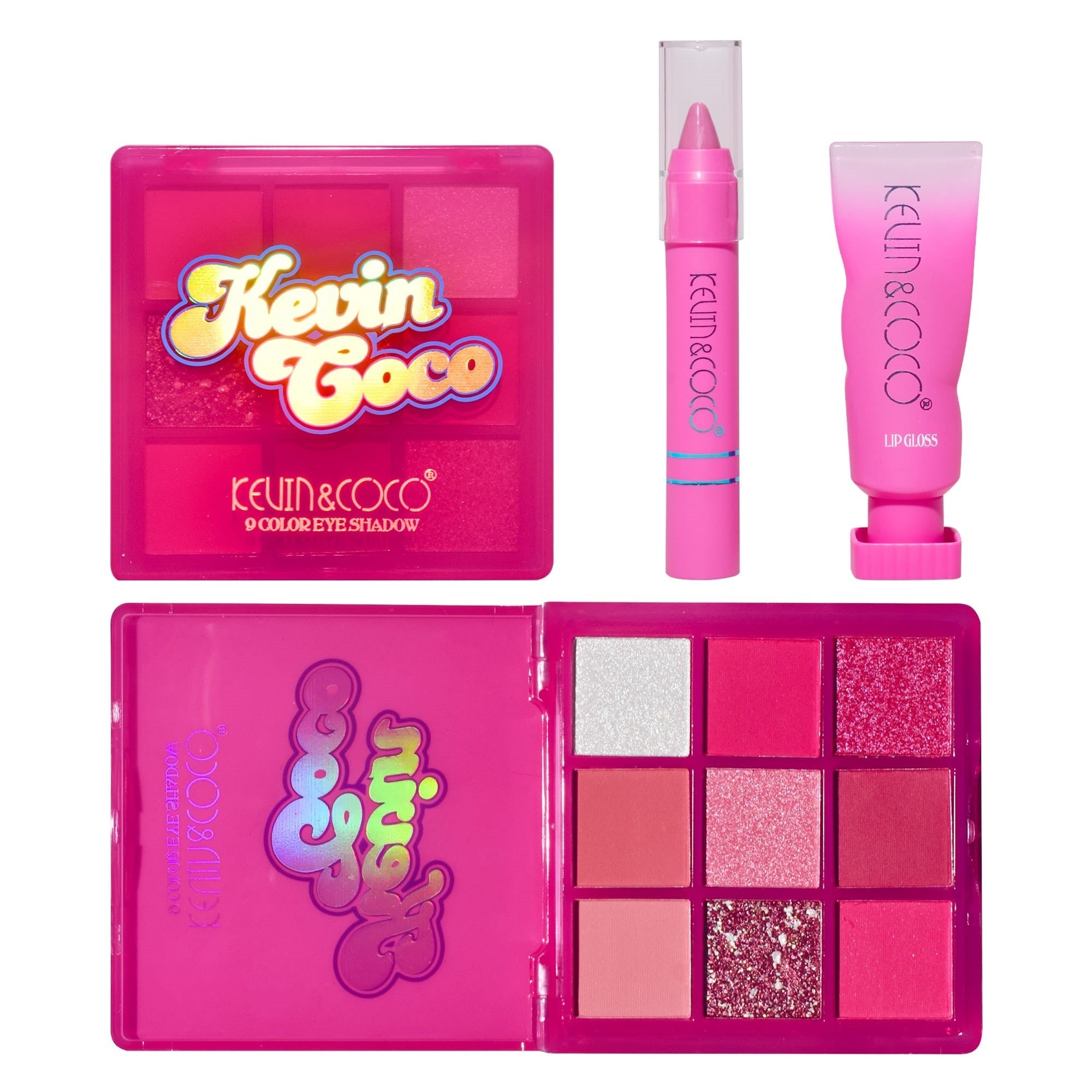 Set 3 Produse de Machiaj, KEVIN &amp; COCO, Pink Hearted, 9 culori, 15.5 x 13 x 3.4 cm-7