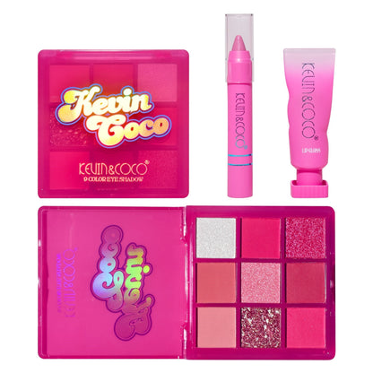Set 3 Produse de Machiaj, KEVIN &amp; COCO, Pink Hearted, 9 culori, 15.5 x 13 x 3.4 cm-7