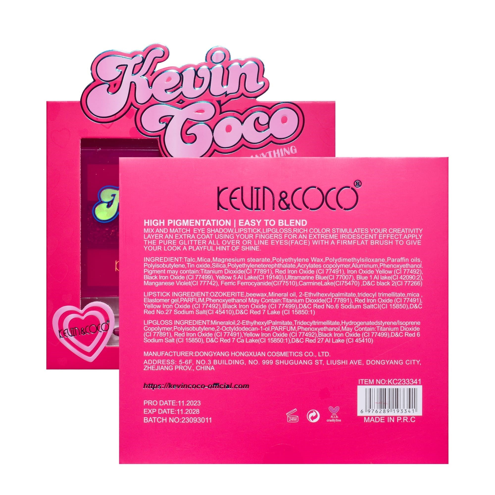 Set 3 Produse de Machiaj, KEVIN &amp; COCO, Pink Hearted, 9 culori, 15.5 x 13 x 3.4 cm-8