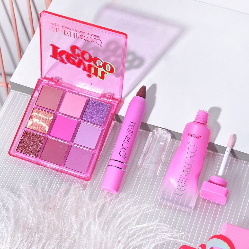 Set 3 Produse de Machiaj, KEVIN &amp; COCO, Pink Ice Star, 9 culori, 15.5 x 13 x 3.4 cm-1