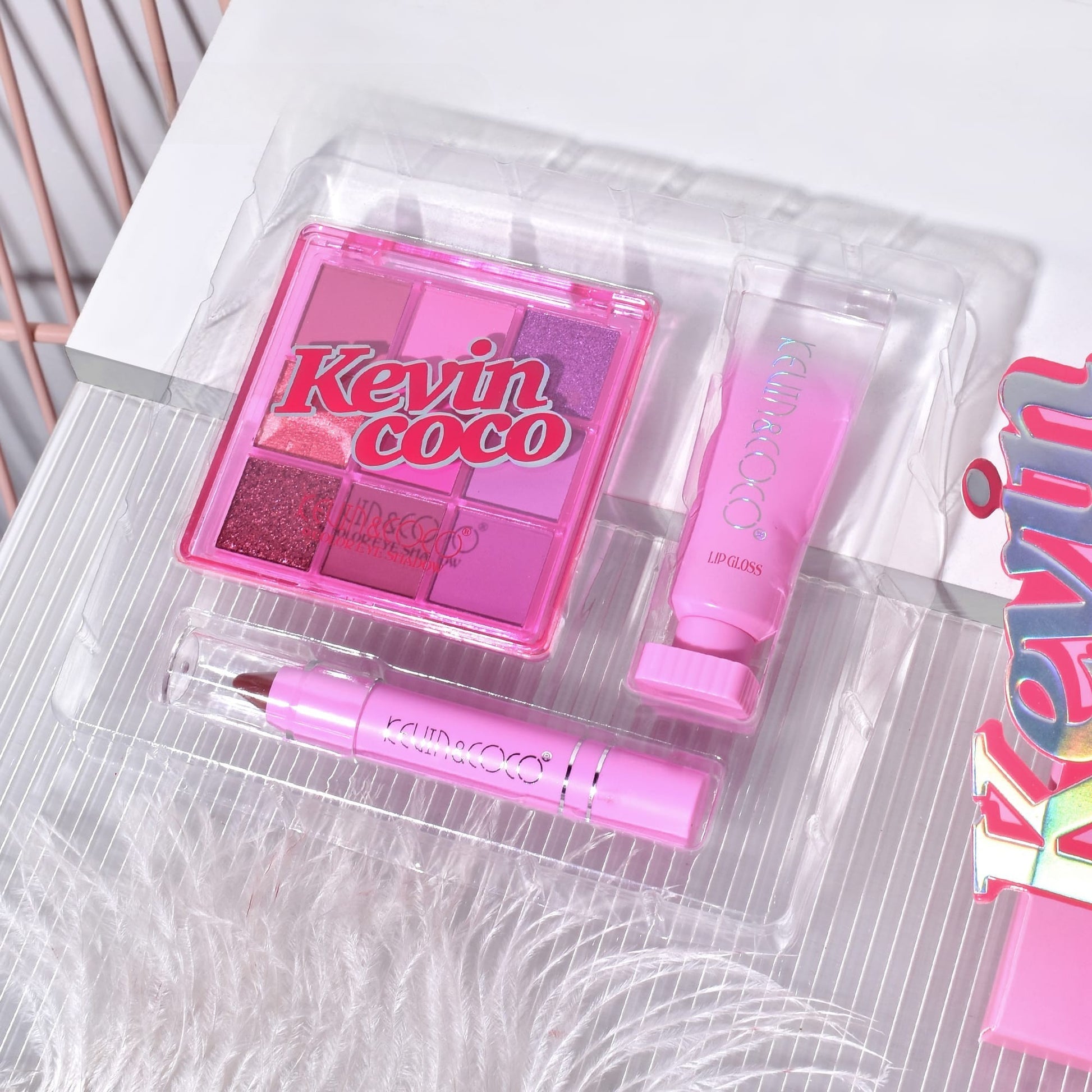 Set 3 Produse de Machiaj, KEVIN &amp; COCO, Pink Ice Star, 9 culori, 15.5 x 13 x 3.4 cm-2