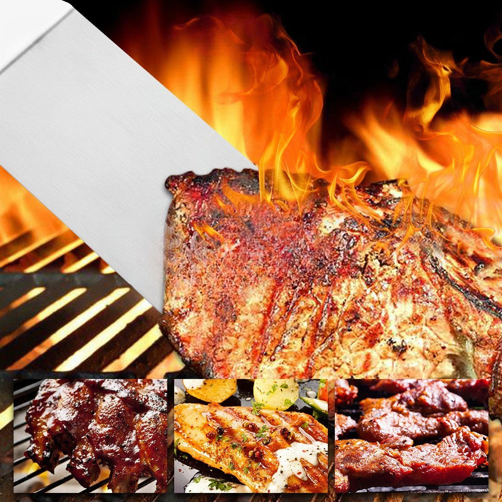 Set 3 spatule pentru gratar Flippy, din metal, margini subtiri, suprafata antiaderenta, rezistente la temperaturi ridicate, maner ergonomic din lemn, 3 forme, agatatoare, gri-3