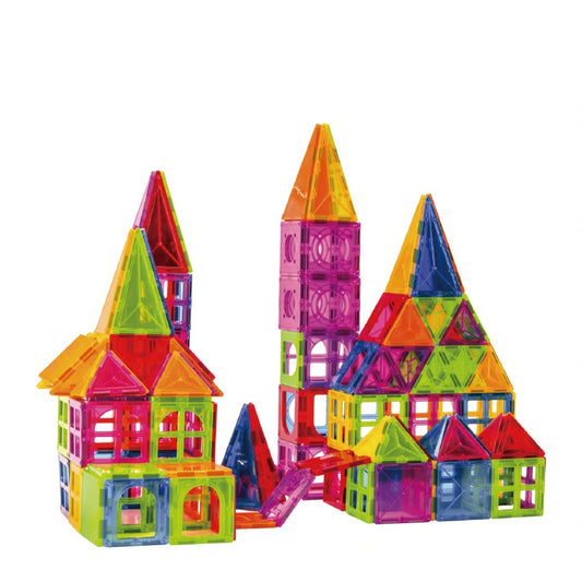 Set 60 de Piese Magnetice de Constructie, Flippy, Magnetic Tiles, Piese Mari, Forme Geometrice, 3 Ani, ABS, Magnet, 20.5 x 14.5 x 12 cm, Multicolor-0