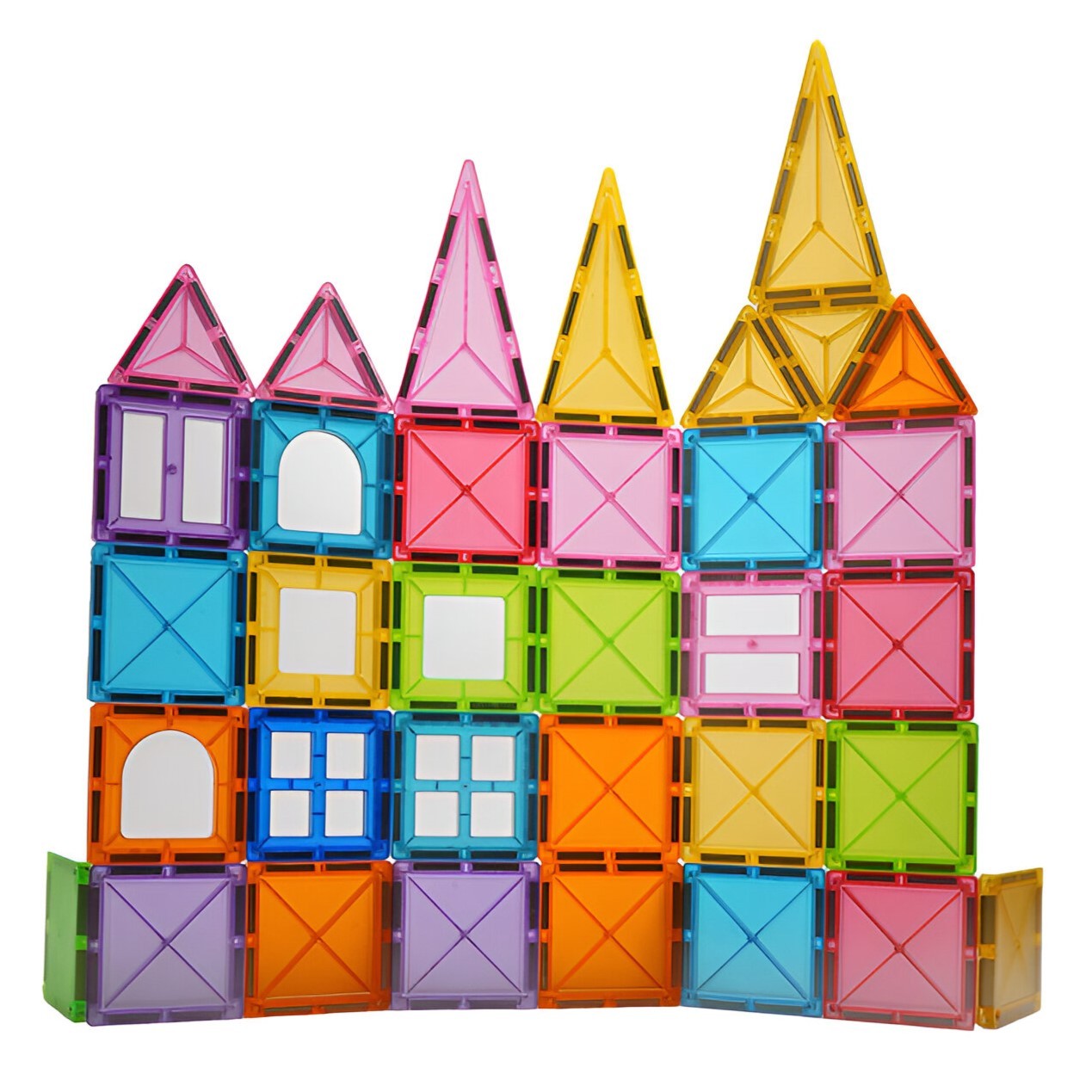 Set 32 Piese Magnetice de Constructie, Flippy, Piese 5.5 cm, Magnetic Tiles, Forme Geometrice, 3 Ani, ABS, Magnet, 20.5 x 14.5 x 12 cm, Multicolor-0