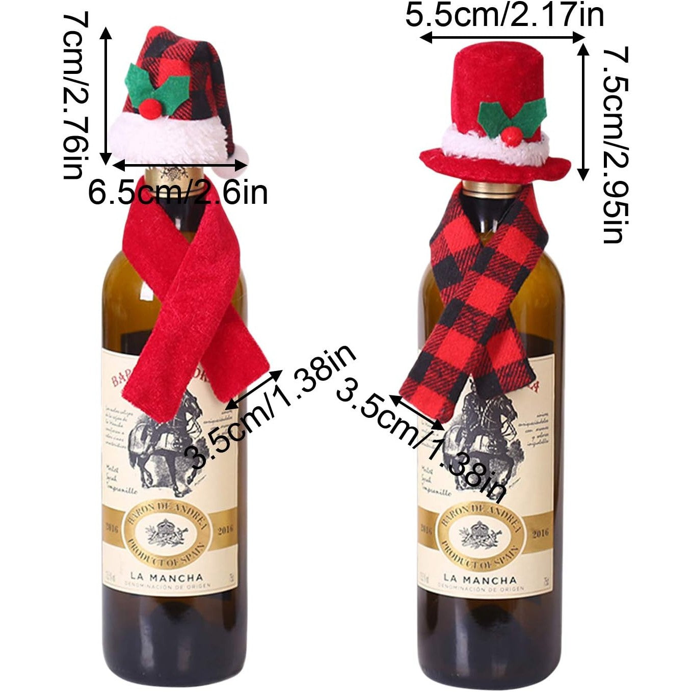 Set 4 accesorii decorative pentru sticlele de vin, tematica Craciun, material textil/poliester, multicolor-3