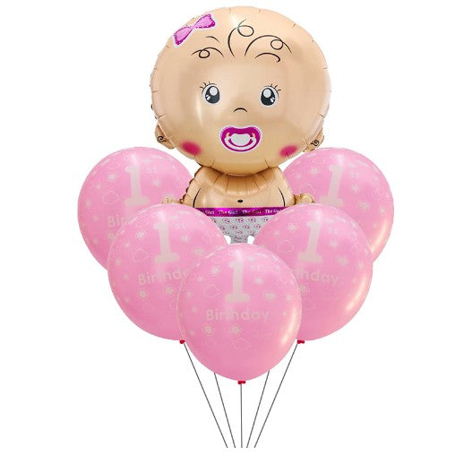 Set 4 baloane latex 1 Birthday, 1 balon folie baby girl, 71 cm-0