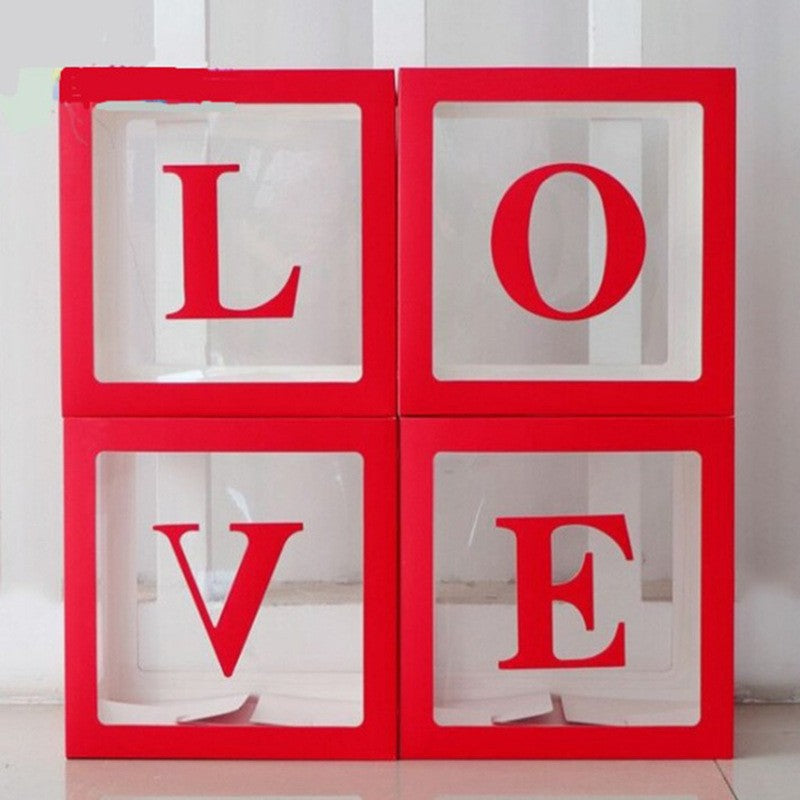 Set 4 Cuburi LOVE si 40 Baloane AlbastreCutie patrata alba cu 4 geamuri transparente 30x 30 x 30 cm-0