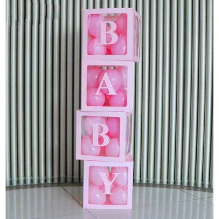 Set 4 cutii pentru baloane BABY, contur Roz, 30 x30 cm-0