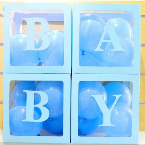 Set 4 cutii pentru baloane baby, Contur Albastru, 30 x30 cm-0