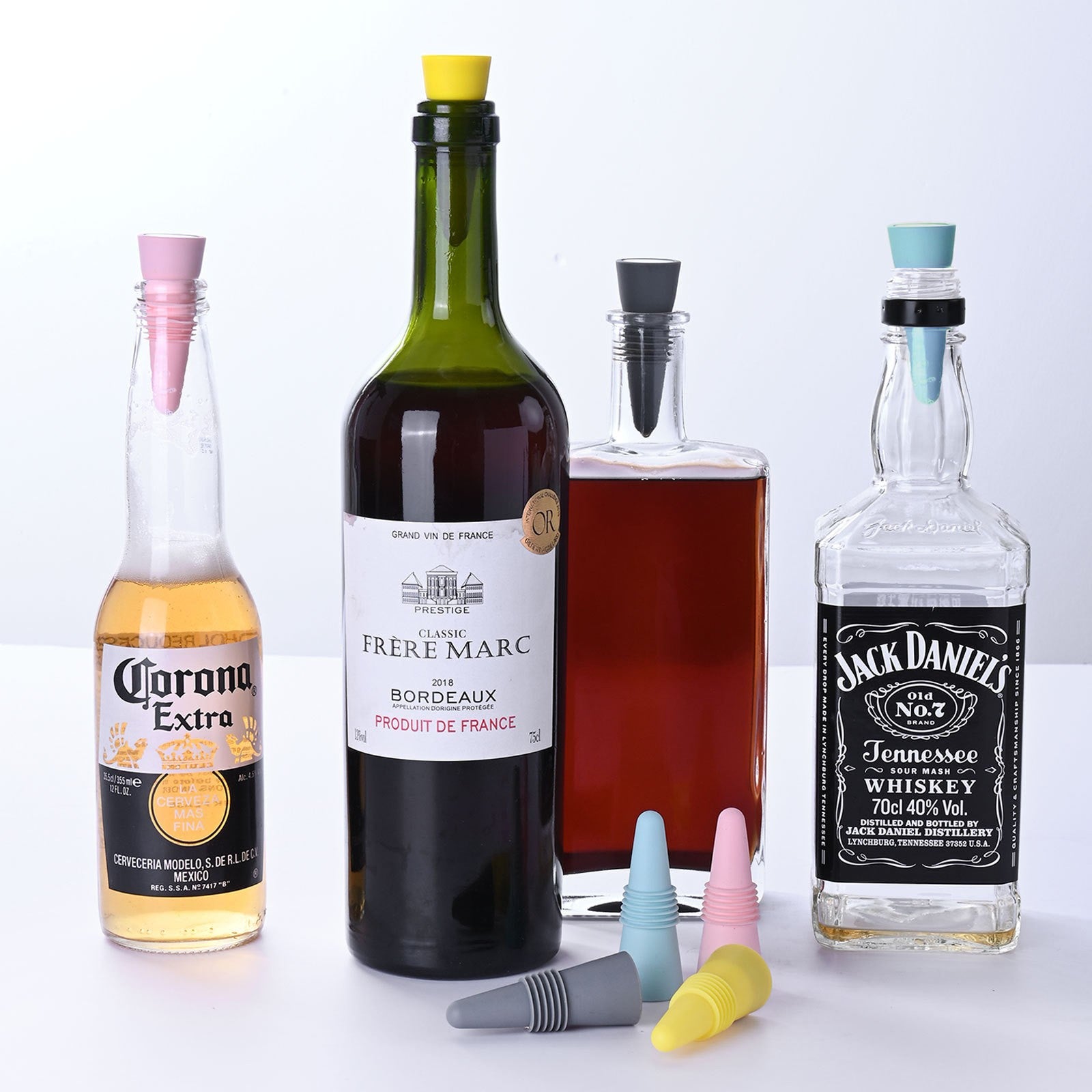 Set 4 dopuri reutilizabile din silicon Flippy, pentru sticle de vin, bautura, multicolor-3