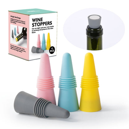 Set 4 dopuri reutilizabile din silicon Flippy, pentru sticle de vin, bautura, multicolor-4