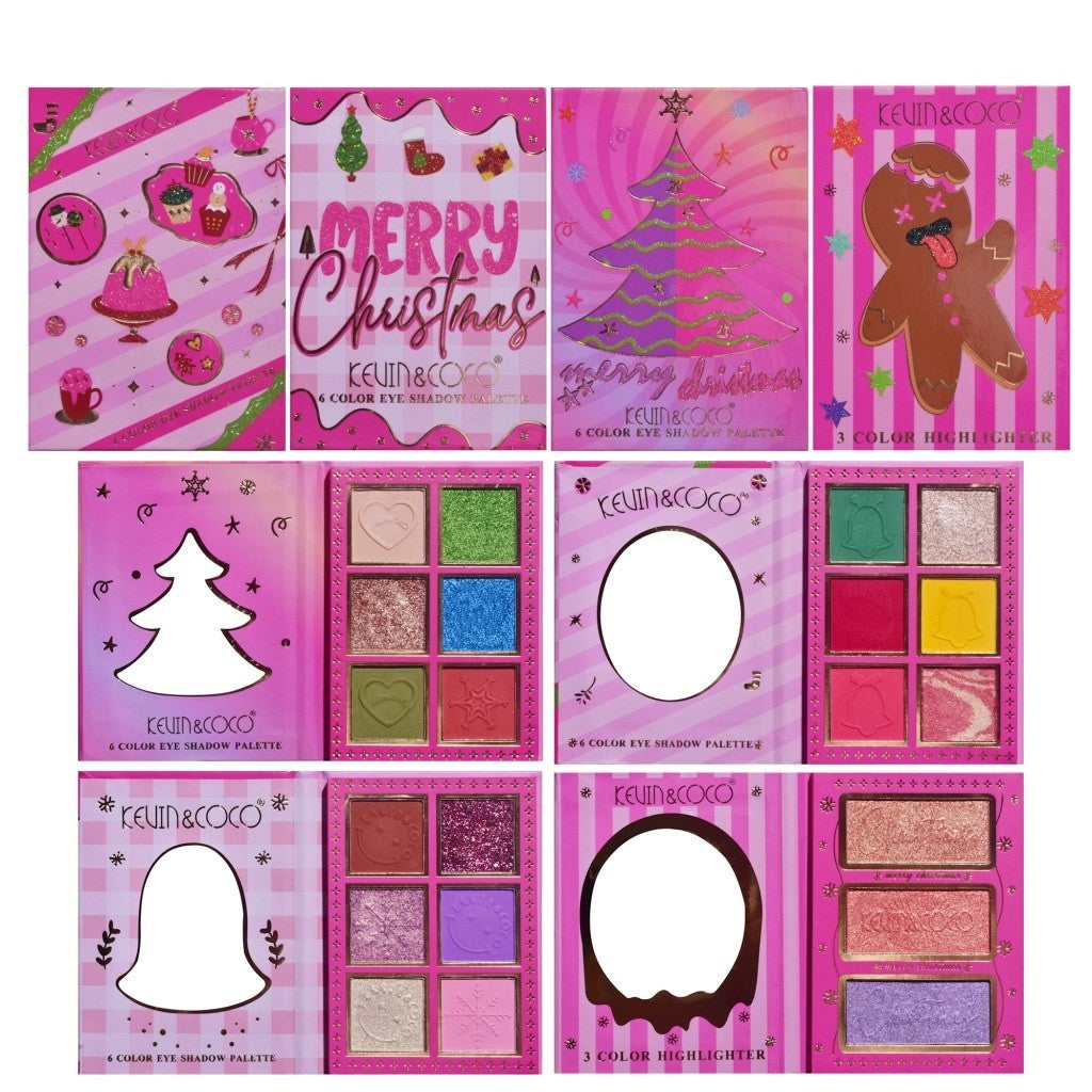 Set 4 Palete de Machiaj, KEVIN & COCO, Christmas Jingle, 21 culori, 27.3 x 20.8 x 2.4 cm-6