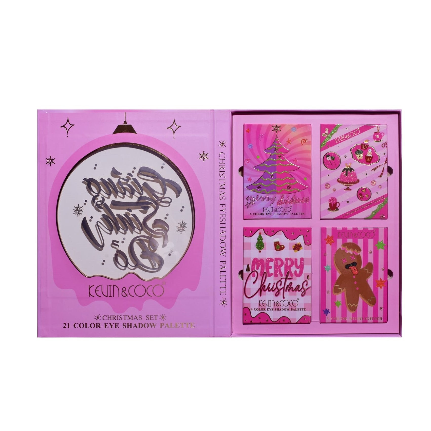 Set 4 Palete de Machiaj, KEVIN & COCO, Christmas Jingle, 21 culori, 27.3 x 20.8 x 2.4 cm-12