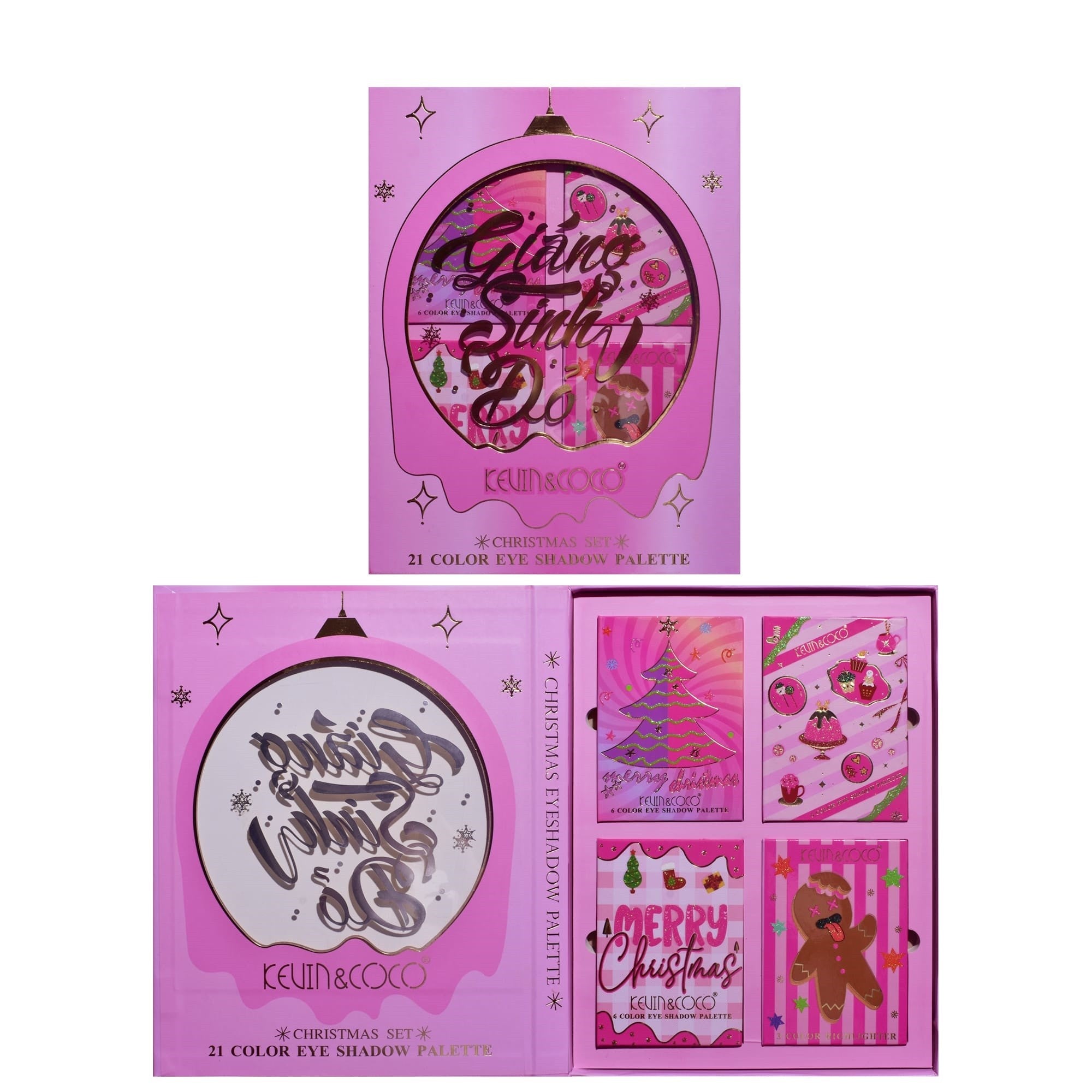 Set 4 Palete de Machiaj, KEVIN & COCO, Christmas Jingle, 21 culori, 27.3 x 20.8 x 2.4 cm-13