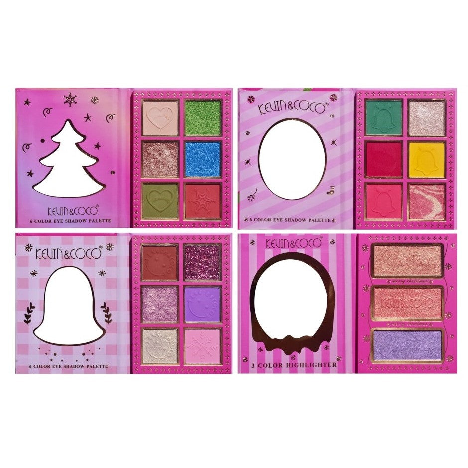 Set 4 Palete de Machiaj, KEVIN & COCO, Christmas Jingle, 21 culori, 27.3 x 20.8 x 2.4 cm-0