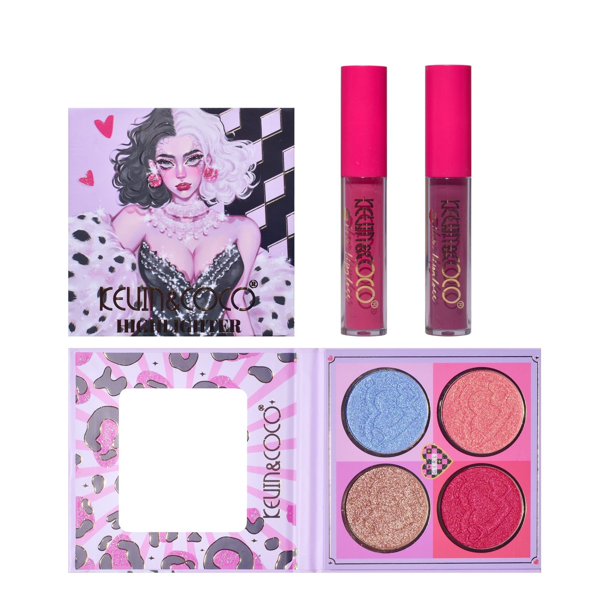 Set 4 Produse de Machiaj, KEVIN &amp; COCO, Black-White Witch, 22 culori, 19.7 x 21.2 x 2.5 cm-4