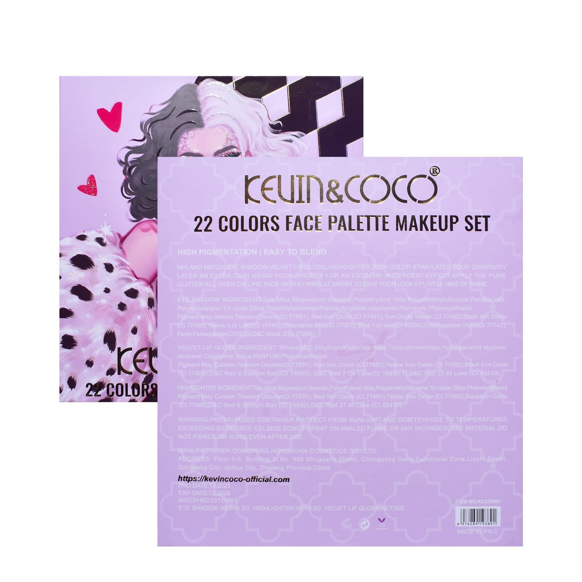Set 4 Produse de Machiaj, KEVIN &amp; COCO, Black-White Witch, 22 culori, 19.7 x 21.2 x 2.5 cm-5
