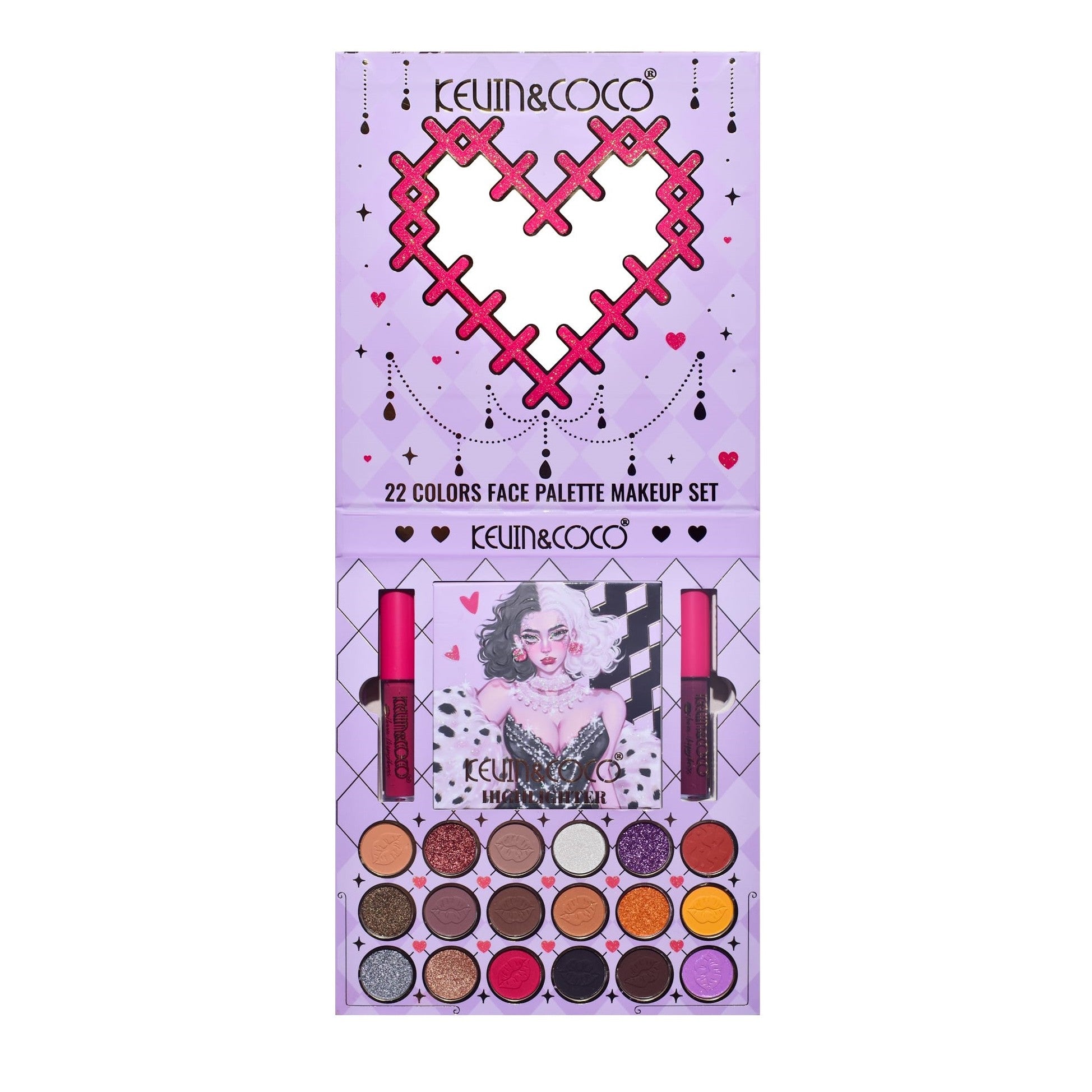 Set 4 Produse de Machiaj, KEVIN &amp; COCO, Black-White Witch, 22 culori, 19.7 x 21.2 x 2.5 cm-7