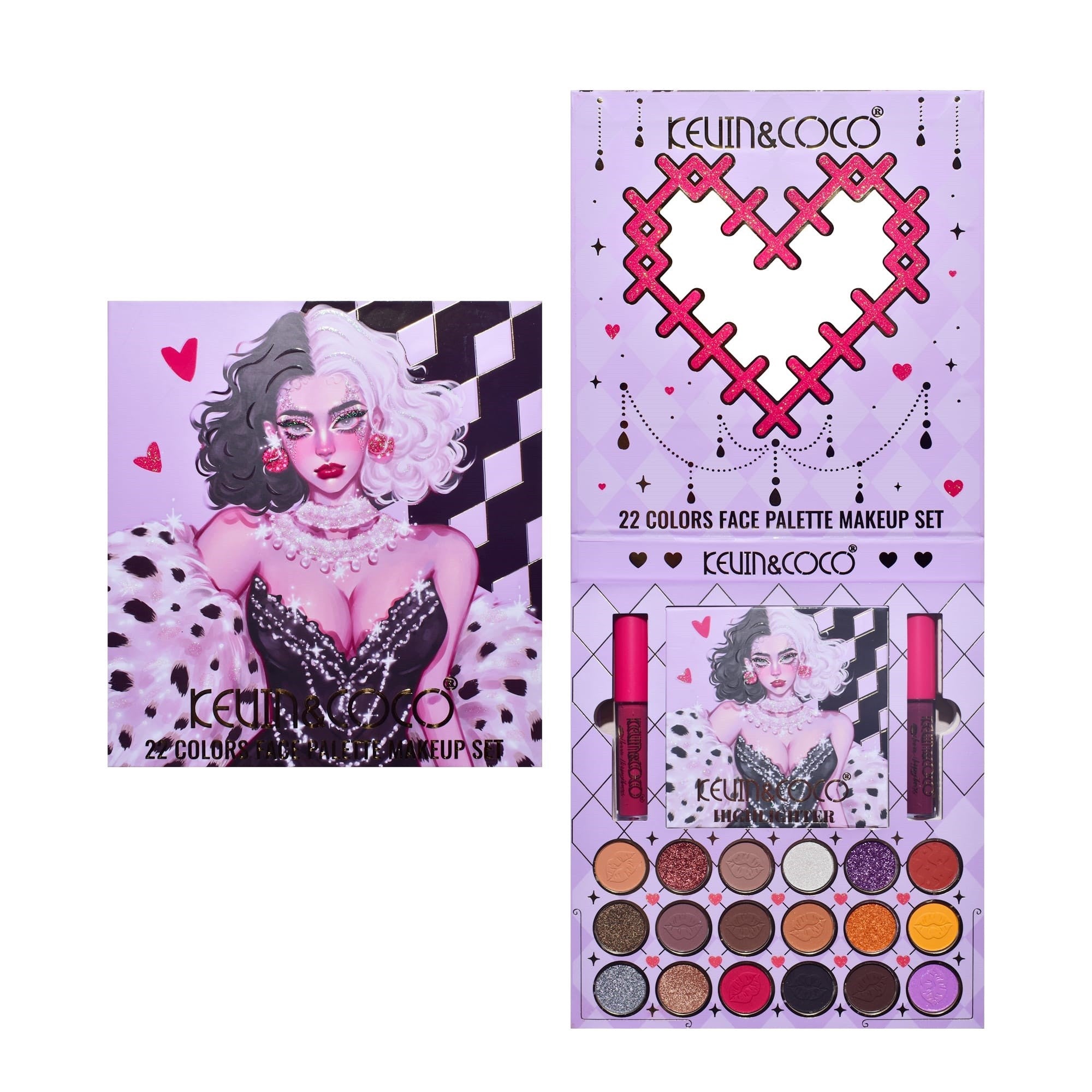 Set 4 Produse de Machiaj, KEVIN &amp; COCO, Black-White Witch, 22 culori, 19.7 x 21.2 x 2.5 cm-8