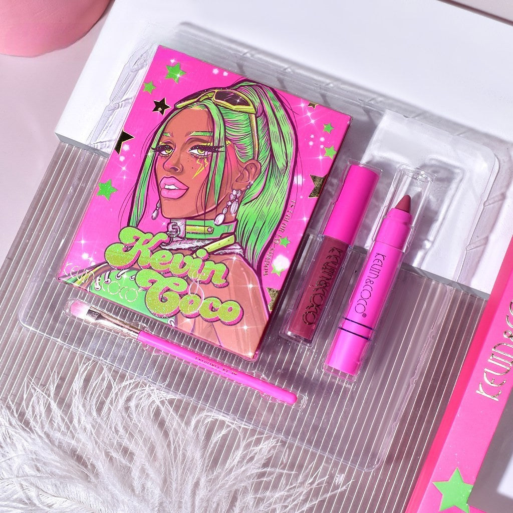 Set 4 Produse de Machiaj, KEVIN &amp; COCO, Green Cool Girl, 18 culori, 20.5 x 18.2 x 2.2 cm-1