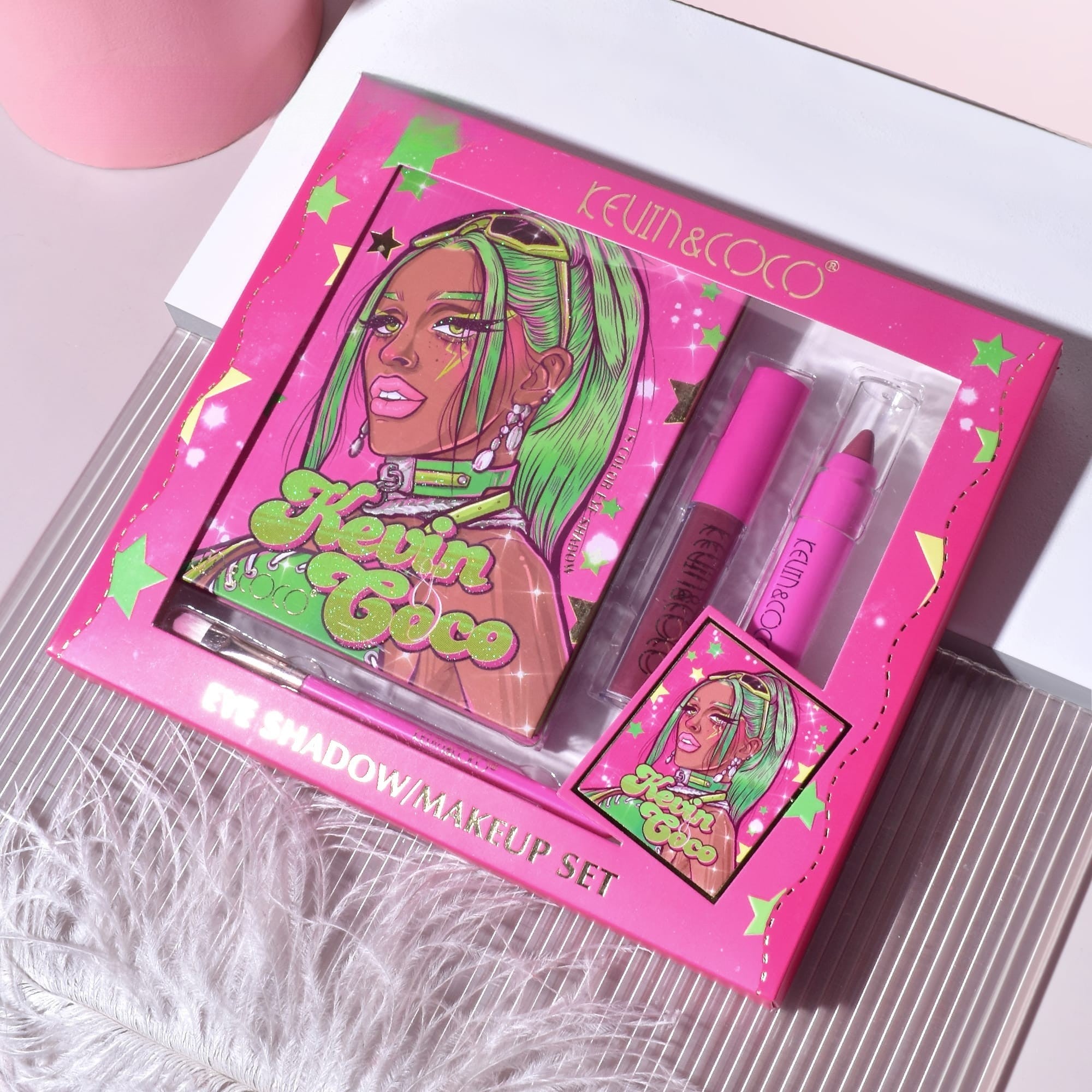 Set 4 Produse de Machiaj, KEVIN &amp; COCO, Green Cool Girl, 18 culori, 20.5 x 18.2 x 2.2 cm-2