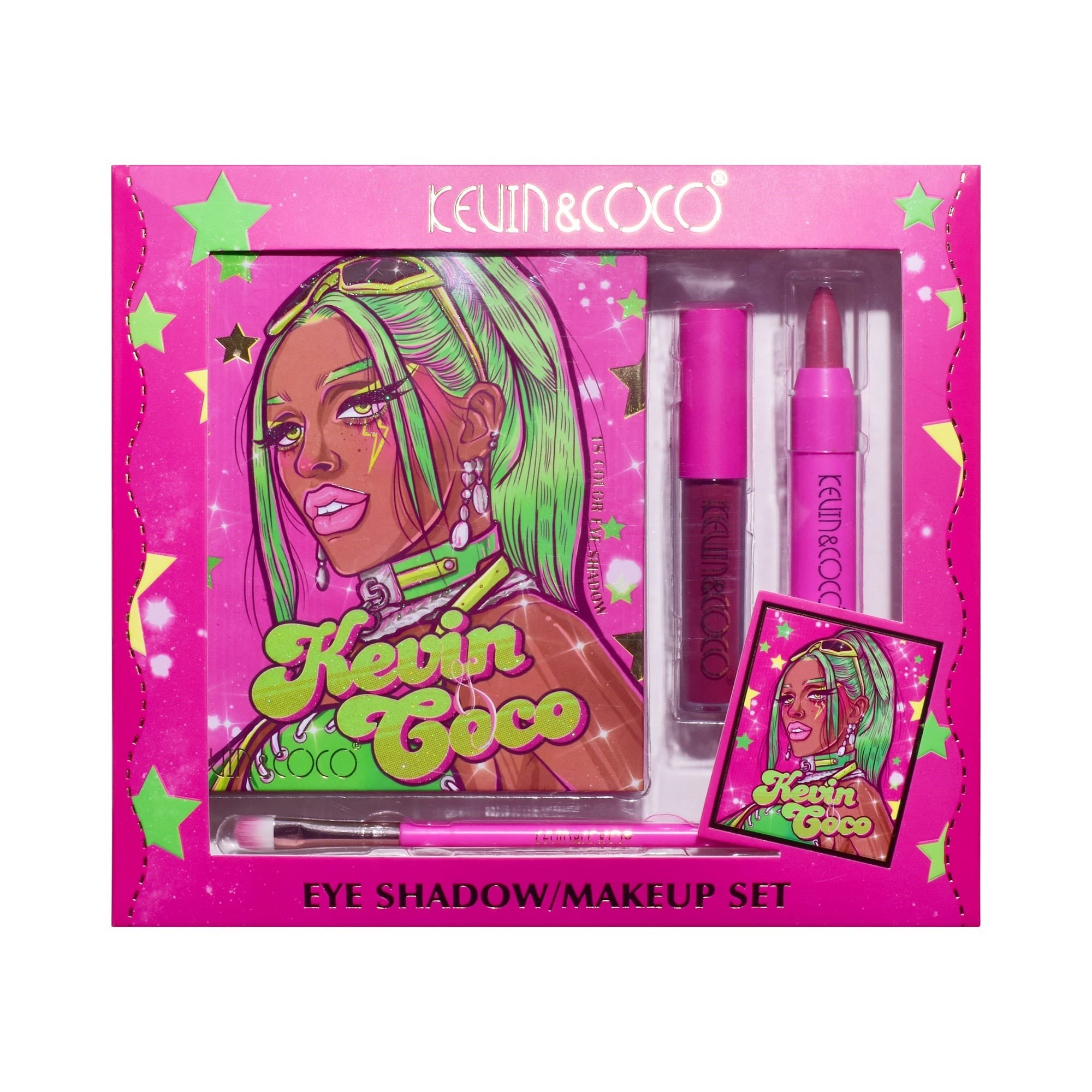 Set 4 Produse de Machiaj, KEVIN &amp; COCO, Green Cool Girl, 18 culori, 20.5 x 18.2 x 2.2 cm-4