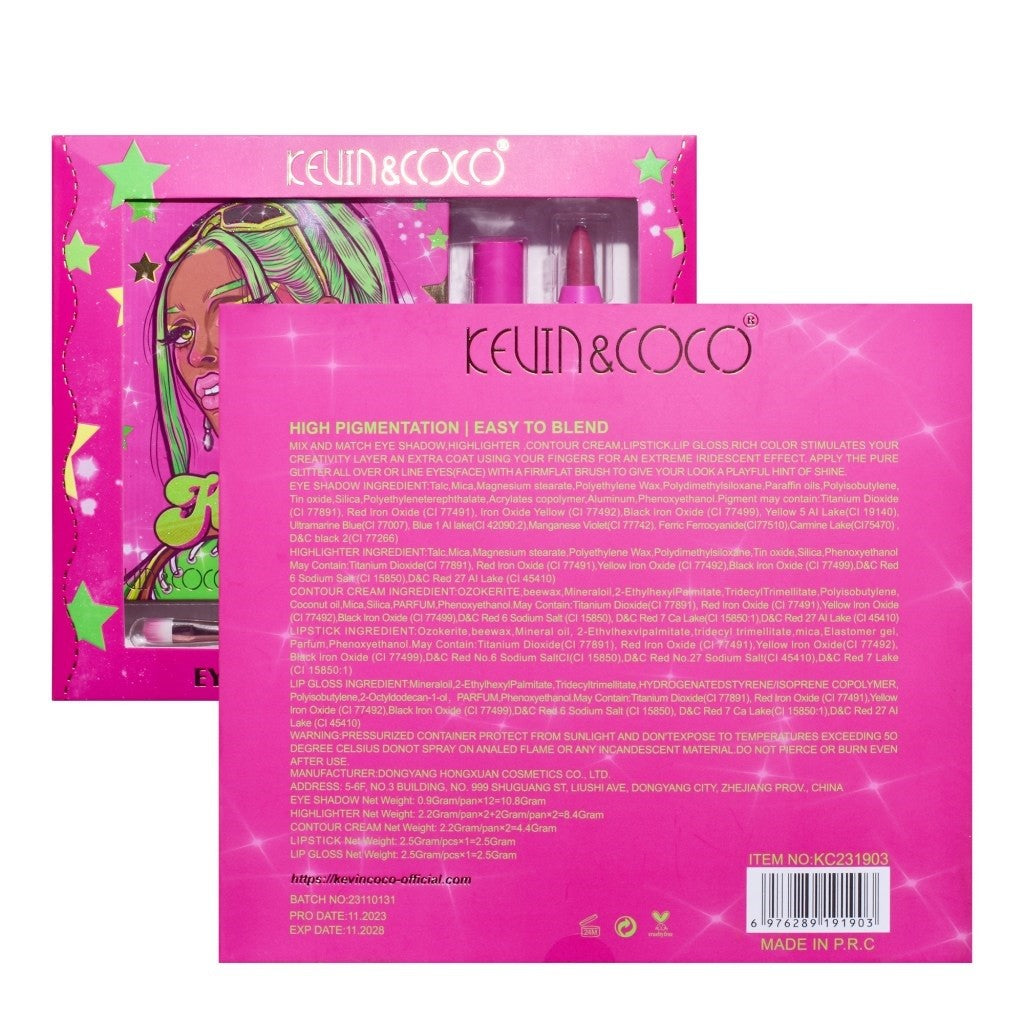 Set 4 Produse de Machiaj, KEVIN &amp; COCO, Green Cool Girl, 18 culori, 20.5 x 18.2 x 2.2 cm-5