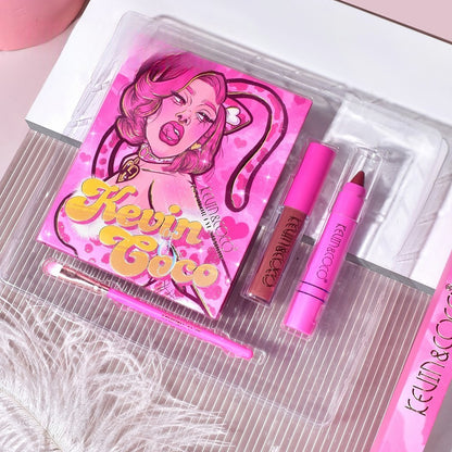 Set 4 Produse de Machiaj, KEVIN &amp; COCO, Pink Loving-heart Leopard Girl, 18 culori, 20.5 x 18.2 x 2.2 cm-3