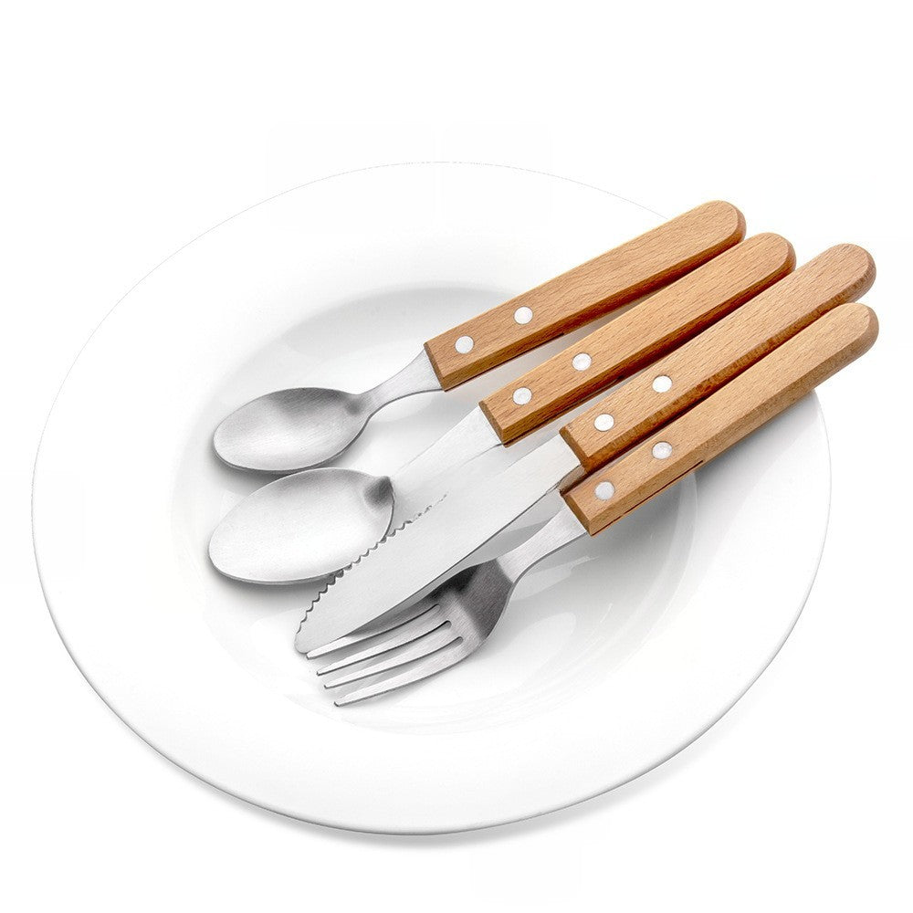 Set 4 tacamuri pentru masa Flippy, otel 304, lingura, lingurita desert, cutit, furculita, maner din lemn de fag, 20 x 4 x 2 cm, gri-1