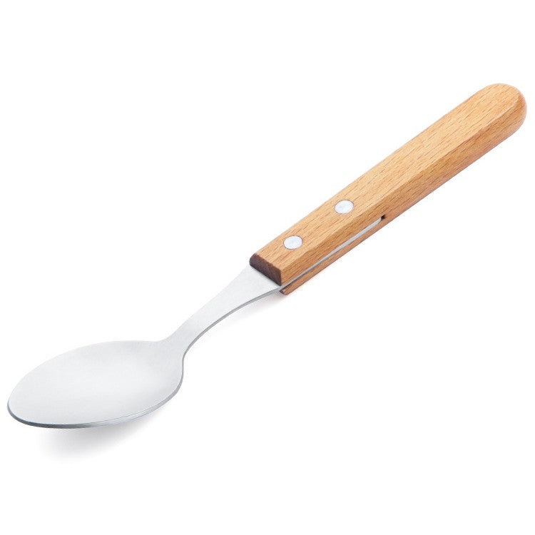 Set 4 tacamuri pentru masa Flippy, otel 304, lingura, lingurita desert, cutit, furculita, maner din lemn de fag, 20 x 4 x 2 cm, gri-3