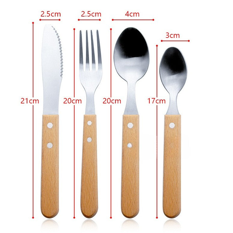 Set 4 tacamuri pentru masa Flippy, otel 304, lingura, lingurita desert, cutit, furculita, maner din lemn de fag, 20 x 4 x 2 cm, gri-5