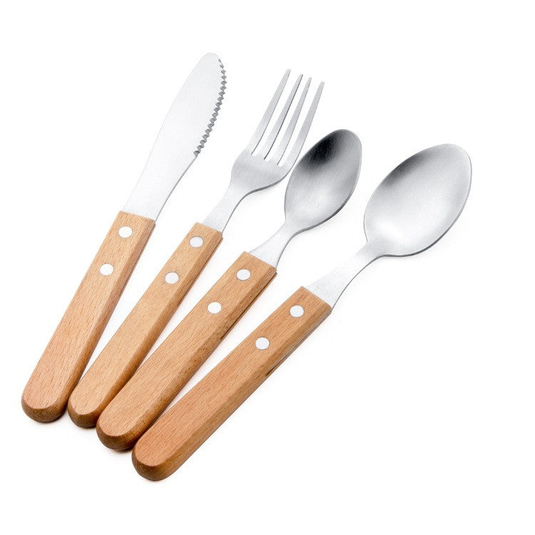 Set 4 tacamuri pentru masa Flippy, otel 304, lingura, lingurita desert, cutit, furculita, maner din lemn de fag, 20 x 4 x 2 cm, gri-0