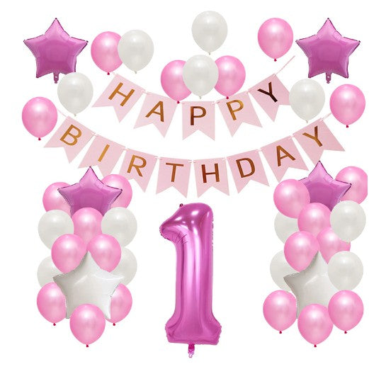 Set 42 de baloane si 1 Banner Happy Birthday, Roz-0