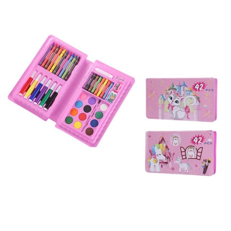 Set 42 Piese de Pictura si Desen, Flippy, Tip Penar, Model Pisicuta, 24.3 x 13 x 3 cm, Roz-1