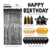 Set 47 baloane, 10 ciucuri, 2 baloane stea folie, 6 baloane latex confetti, 6 baloane galbene latex, 8 baloane negre latex, 1 Perdea Praty Folie, Litere Happy Birthday, Auriu/Negru-0