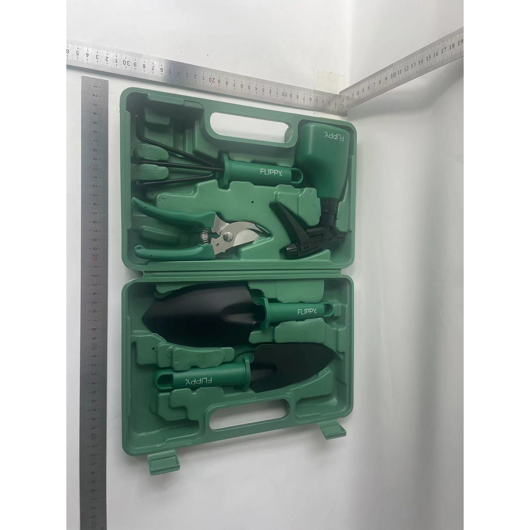 Set 5 accesorii pentru gradinarit Flippy, geanta depozitare inclusa, otel inoxidabil, 18.5 x 29.5 cm, verde-7