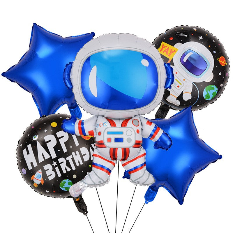 Set 5 baloane din folie metalizată, Model Astronaut, Adeziv si pai incluse, 78x45cm, Albastru închis-0