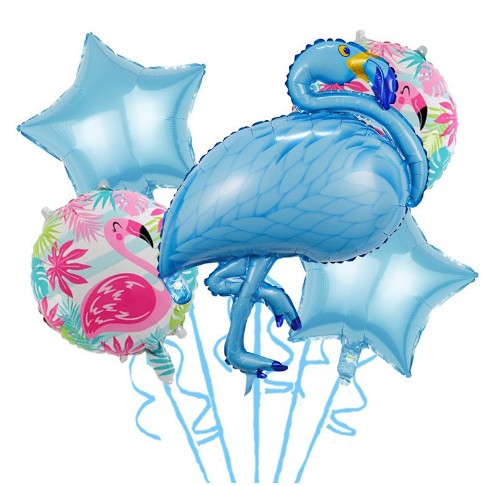 Set 5 Baloane Folie Flamigo Party, 60 -90 cm, Albastru-0