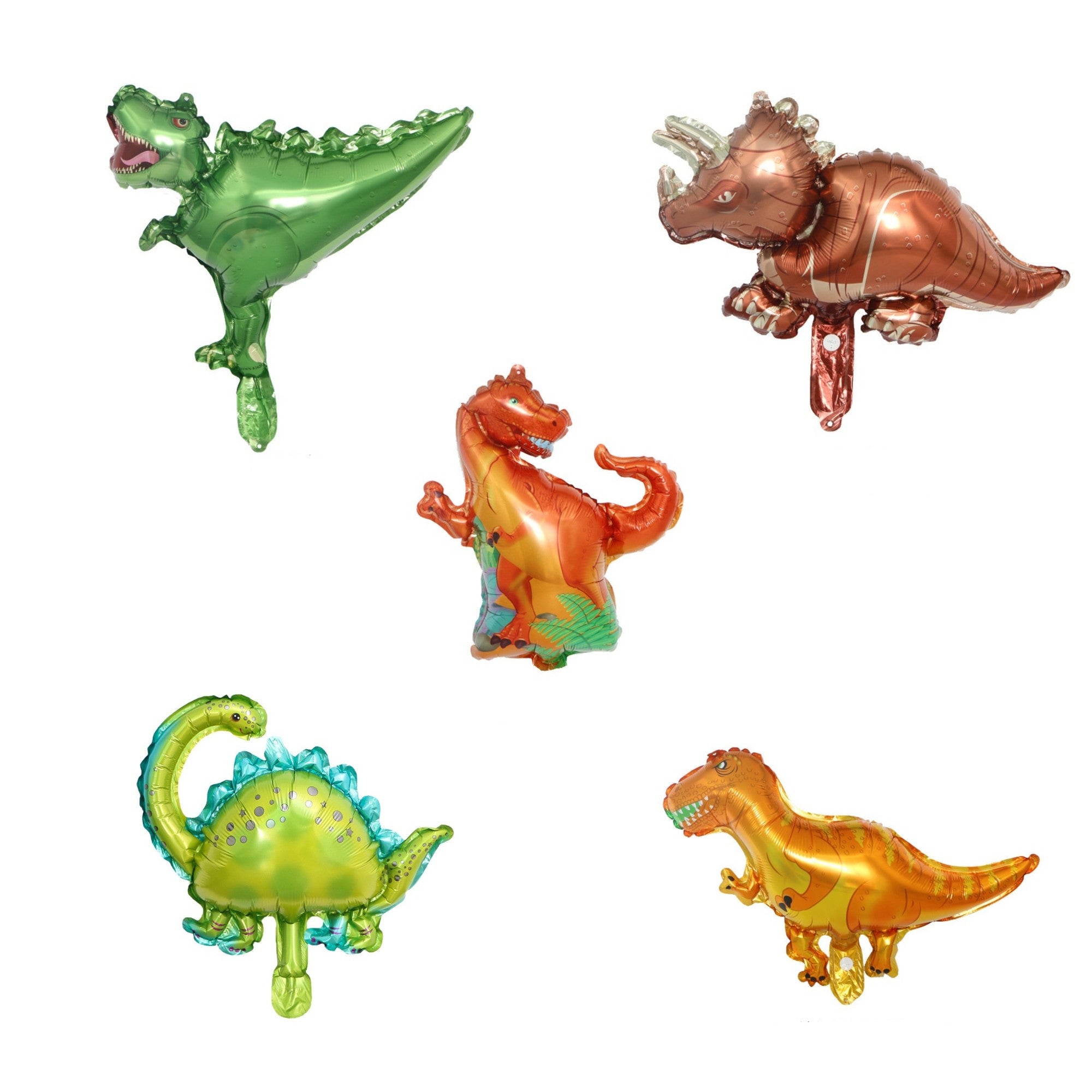 Set 5 Baloane Folie Metalizata, Flippy, Figurine Dinozauri, 30 cm, Ambalaj Individual, Pai Inclus, Multicolor-0
